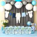 Baby Shower Centerpieces for Table - 4 Set of Wood Boxes with BABY Letters 6 x 6 inch Cube Planter Vase Baby Blocks for Boys Baby Shower Gender Reveal Favor - Blue