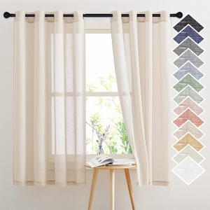 NICETOWN Natural Open Linen Weave Flax Sheer Window Curtains, Ring Top Semi Sheer Textured Drapes Privacy with Light Through for Bedroom/Kids Room, Beige, 52" Wide by 63" Long, 2 Pieces