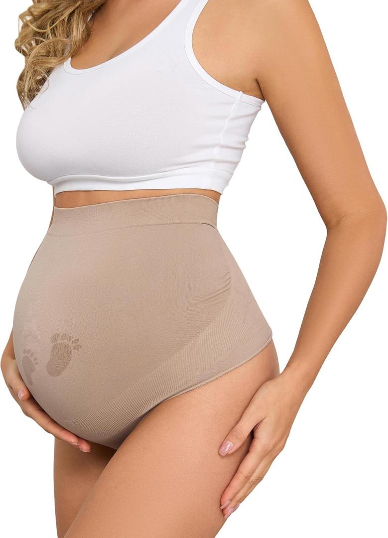 Maternity Thongs for Women,Seamless Maternity Underwear Over Bump Maternity Panties for Pregnancy Postpartum (X-Large, Nude)