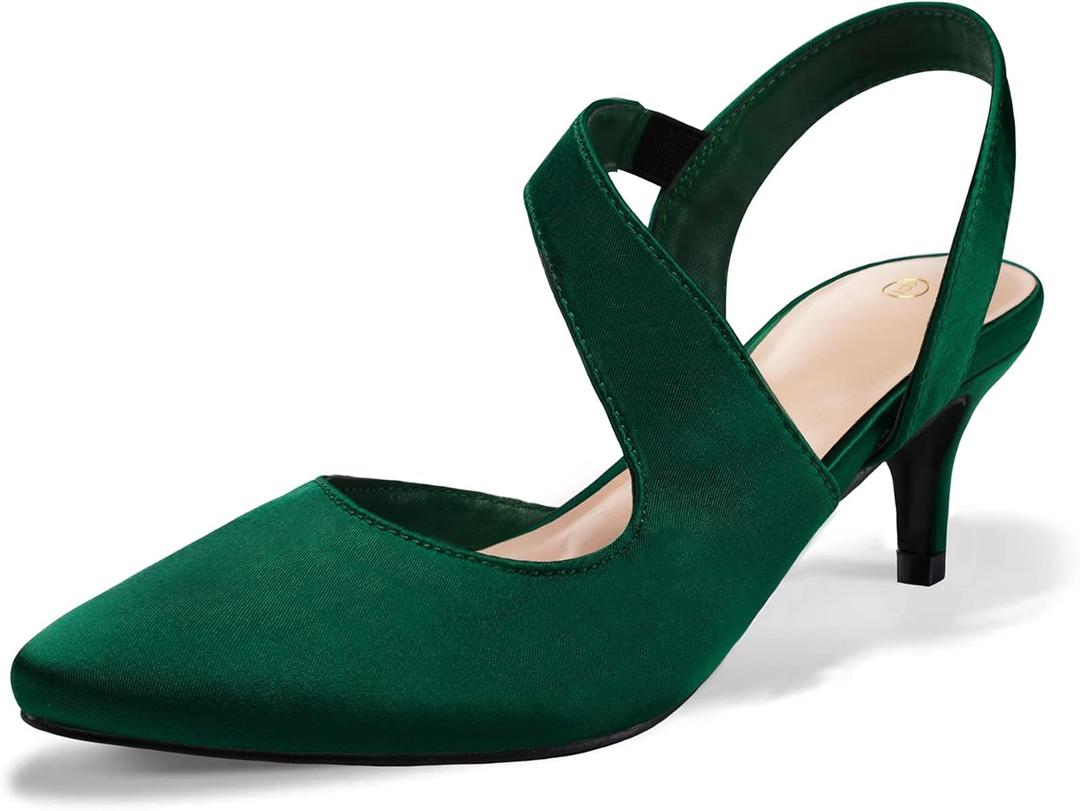 mysoft Women's Dress Shoes Low Heels 2 inch Kitten Pumps Slingback Wedding Party Medium/Wide Width Shoes (8.5, Green)