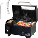 Portable Wood Pellet Grills 900FSmoker with Viewing Window  8-in-1 BBQ, Digital Control, LED Screen, Temperature Control, Meat ProbeBake and Roast, Ideal for Camping, RV, Beach Backyard (007, Black)