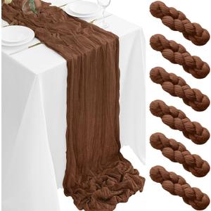 6Pack Brown Table Runner 35 x 120 inch Cheesecloth Table Runner 10FT Boho Table Runners Rustic Gauze Cheese Cloth Table Runners for Party Wedding Birthday Dining Bridal Shower Baby Shower Decor