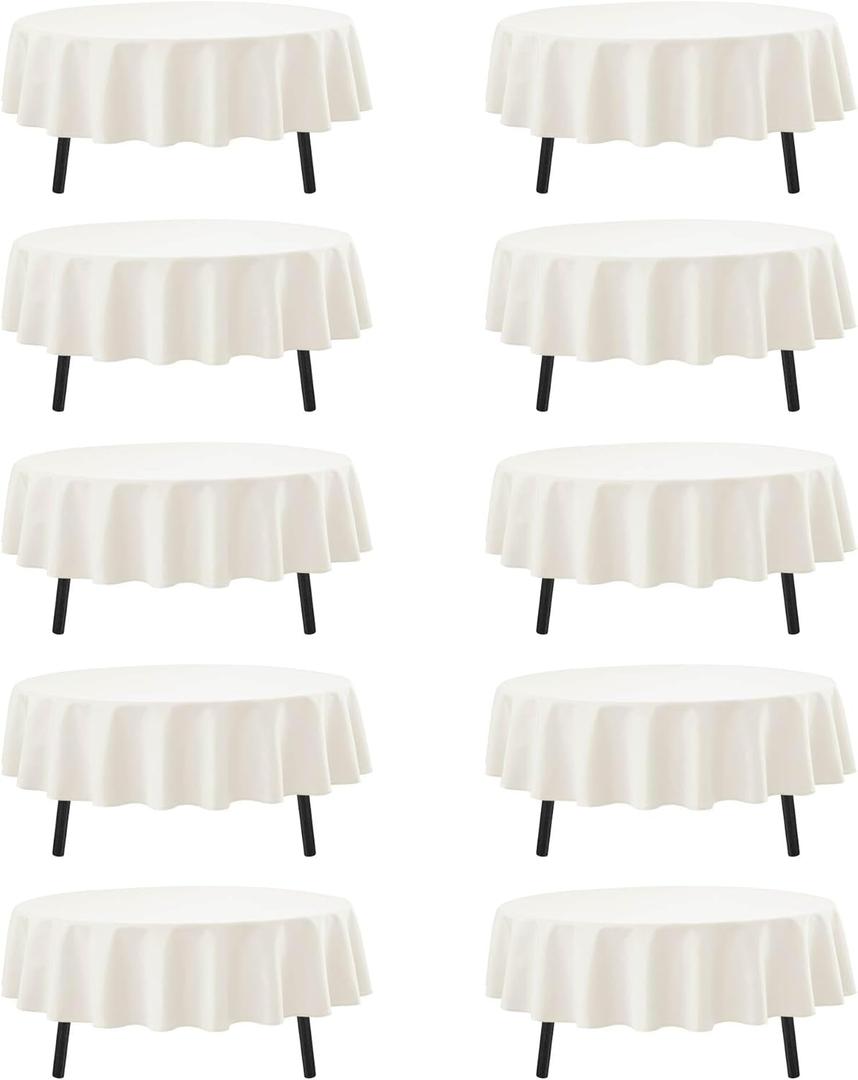 10-Pack Ivory Round Tablecloths, 84 Inches, Stain-Resistant Polyester for 3-5 Ft Round Tables - Washable Table Covers for Weddings, Banquets, Birthday Parties, Events