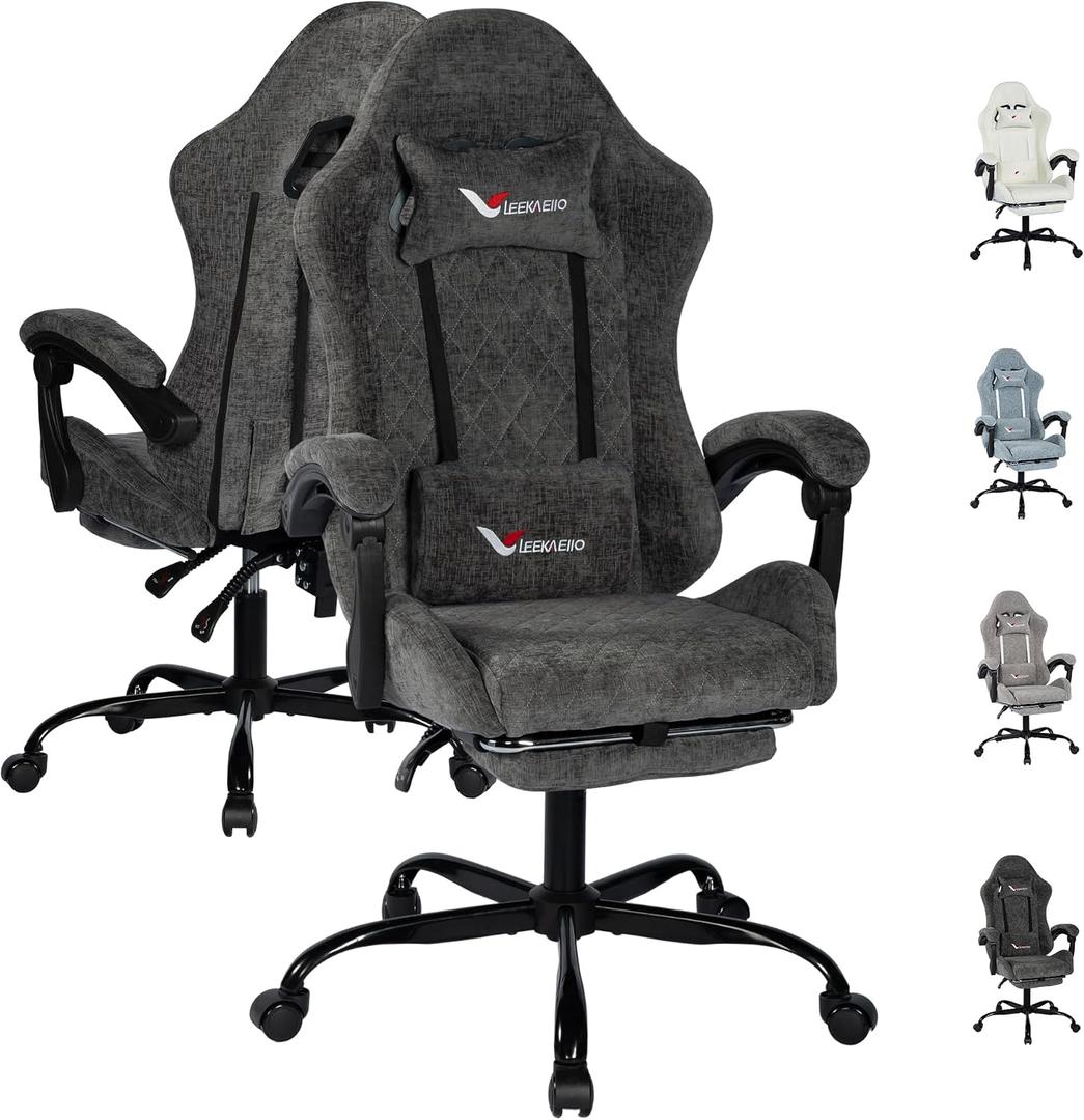 Fabric Gaming Chair for Adults, Ergonomic Computer Office Desk Chair with Footrest,Pocket Spring Cushion, Reclining High Back Silla Gamer for Home Office, Grey