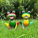 Metal Garden Decor for Outside Set of 2 Cute Small Frogs - OutdoorGarden Sculptures & Statues, Patio Lawn Backyard Fence Porch Decor, Metal Yard Art Ornaments, Garden Gifts for Mom Women Grandma