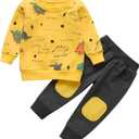 Elspilit Toddler Baby Boy Clothes Animal Style Long Sleeve Tops Sweatsuit Pants Outfits Set (Dark yellow, 12-18 Months)