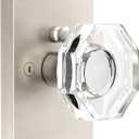 Matte Black Door Knobs Crystal Door Knob Interior with Lock, Privacy Octagon Glass Door Knob for Bed and Bathroo, 1 Pack (Brushed Nickel-Glass)