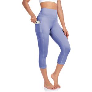 SEEMLY High Waisted Workout Capri with Pockets | Breathable Yoga Pants | Athletic Women Capri Leggings for Tummy Control (Purple, L)