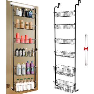 Over Door Organizer Rack  Metal Storage for Home, Kitchen, Bathroom (Black, 6 Tier)