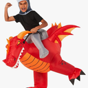 Morph Red Dragon Inflatable Costume - Kids Dragon Rider Dinosaur Ride On One Size