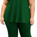 YeGine Women Plus Size 2 Piece Outfits Casual Short Sleeve Tunic Top and Flare Pants Oversized Lounge Sets Tracksuit (X-Large Plus, 7-dark Green)