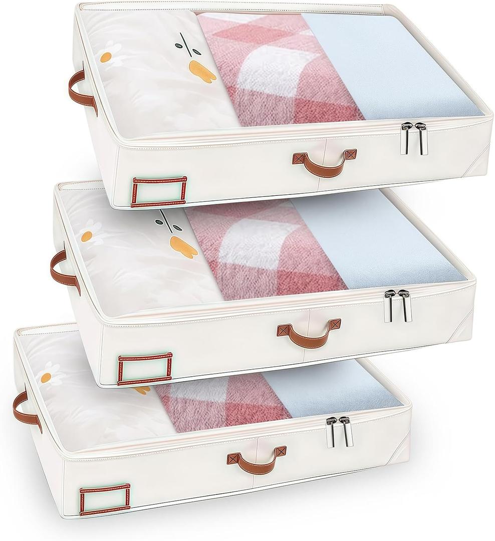 3 Pack Under Bed Storage Containers, 40" x 20" x 5" Foldable Under Bed Storage Box, Collapsible Closet Under the bed Storage Bags for Blankets, Towels, Comforter, Sweaters, Pillows