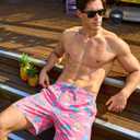 Mens 7 Inch Swim Trunks with Compression Liner and Zipped Pocket Quick Dry Board Shorts Bathing Suit for Beach (Pink, XXL)