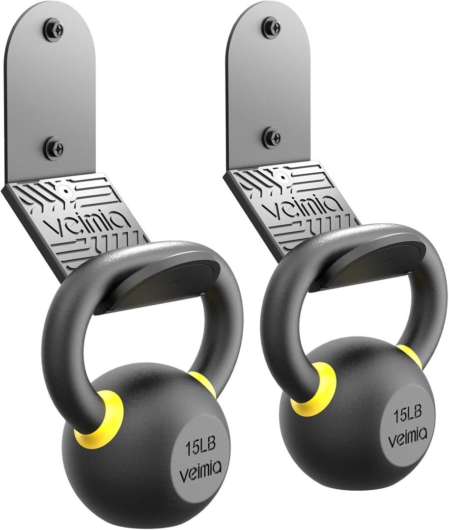Kettle Bell Wall Rack, Wall Mounted Kettle Bell Storage Hanger, Gym Storage Mount for Many Size Kettlebell, Kettlebell Rack with Rubber mat is Choice for Home or Commercial Gyms (2-PACK)