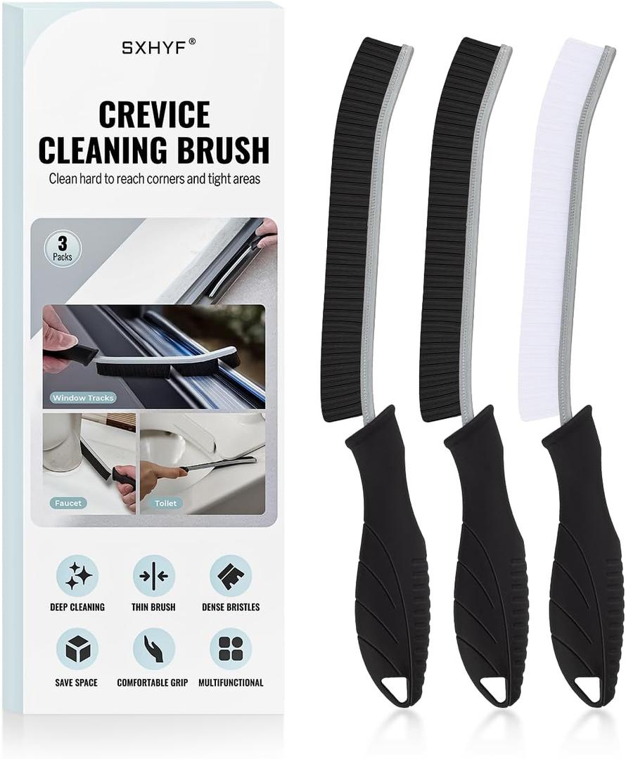 SXhyf Crevice Cleaning Brush - Grout Scrub Brush, House Cleaning Supplies, Gap Cleaning Tools, Home Essentials, Gifts for Women Men, Hard Bristle Crevice Cleaner Brush for Household Use, Bathroom (Black)