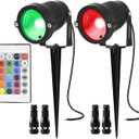 RGB Low Voltage Landscape Lights Color Changing 5W LED Landscape Lighting Outdoor Waterproof Remote Control for Garden Pathway Christmas Halloween Decorative Lighting, 2 Pack with Connector