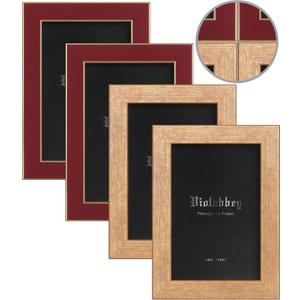 VIOLABBEY 4x6 Picture Frames Set of 4, Colorful Photo Frame of Modern Style, High Definition Tempered Real Glass, Wall Mounted or Tabletop Display (Gold+Red)