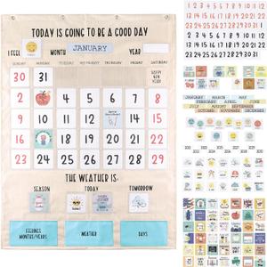 The Peanutshell Learning Calendar Wall Chart - Homeschool Supplies, Interactive Pocket Chart for Toddlers & Kids - Preschool Learning Activity Board, Circle Time Board for Classroom - Good Day