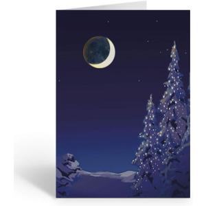 Silent Night Christmas Holiday Card - 18 Christmas Cards & Envelopes - Winter Holiday Forest (Standard)
