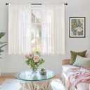 BGment 48 Inch Length Natural Linen Curtains for Short Living Room Window - Ivory Semi Sheer Textured Drapes Light Filtering with Rod Pocket for Bathroom Bedroom Lightweight, 2 Panels, 42 X 48 Inch