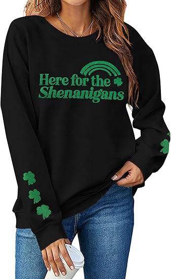 UNIQUEONE St Patricks Day Sweatshirt - Shamrock Long Sleeve Shirt Ireland Clover Print Pullover Tops, XL 