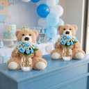 Sliner 33 Pcs Bear Centerpieces for Baby Shower Decorations Baby Shower Table Centerpieces with Bears Mason Jars Roses Bouquet Tags Burlap Rope for Gender Reveal Birthday Party Decoration(Blue)