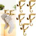 S-SNAIL-OO Fireplace Stocking and Garland Hanger, Garland Hanger for Door Frame, Adjustable Heavy Duty 2 in 1 Double Mantel Hangers, Fits 0.5" to 6" Mantles Home Decoration (Gold-5pcs)