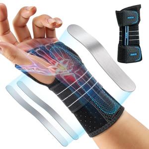 Rakiie Carpal Tunnel Wrist Brace, Adjustable Night Wrist Support with 3 Metal Splints, Hand Brace for Men Women No Pressure on Thumb, Splint Stabilizer for Work, Arthritis (Left Hand, Blue, Medium)