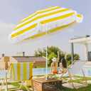 Outdoor Patio Umbrella With Fringe - Holiday Beach Yellow And White Striped Portable Tassel 5.9ft Table UV50+ Protection Sun Shade Garden Waterproof/8 Ribs