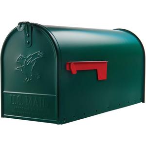 Dark Green Mailbox Medium Metal US Mail Box Rural Size Outside Curbside Horizontal Farmhouse Classic, 19"D x 6.5"W x 9.5"H