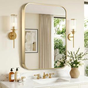 Gold Bathroom Mirror for Over Sink, 48"x30" Aluminum Frame Rectangle Wall Mirror, Modern Decorative Vanity Mirror for Living Room, Bedroom