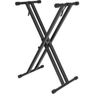 Height Adjustable Keyboard Stand With Quick Release Mechanism - Double X Foldable Heavy Duty Instrument Stand With Locking Straps for 54-61-88 Key Electronic Pianos