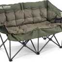 Double Camping Chairs Padded Loveseat Chair for 2 Person - Heavy Duty Oversized Camping Couch for Adults Outdoor Lawn Beach - Portable Folding Sofa with Cup Holders and Carry Bag, Green