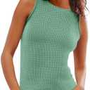 Imily Bela Womens Sleeveless Sweater Vest Casual Crewneck Loose Fit Knit Tank Tops Lightweight Trendy Summer Ribbed Pullover, S