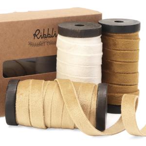 Ribbli Champagne White Gold Velvet Ribbon 3 Rolls Double Faced 3/8 Inch 18-Yard with Wooden Spool Use for Christmas Tree Ornaments Gift Wrapping Wreath Decoration Wedding Boutonnieres