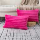 ZLINA Set of 2 Cream White Faux Fur Decorative Throw Pillow Covers Fluffy Striped Pillowcase Cushion Covers 12 x 20 Inch Decor Sofa Couch Bedroom