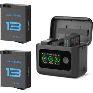 2 Pack Battery and Charger for GoPro Hero 13, 2100mAh Enduro Hero 13 Battery and Intelligent Two Way Charger Hub Triple Slot PD Fast Charging Case for Go Pro Hero 13 Black Accessories