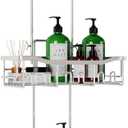 Shower Caddy Hanging for Bathroom: Adjustable Height No Blocking to Shower Head - Rustproof Shower Caddy Over Showerhead - Black Shower Organizer with Hooks Soap Holder, Silver