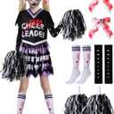 Dead Cheerleader Costume for Girls, Scary Bloody Kids Halloween Costumes for Halloween Dress Up Parties (Medium(8-10), Purple)
