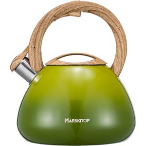 MARSKITOP Whistling Tea Kettle for Stove Top, 2.6 Quart Teapot for Stovetop, Stainless Steel Tea Pot for Stove with Wood Pattern Handle, Light Green