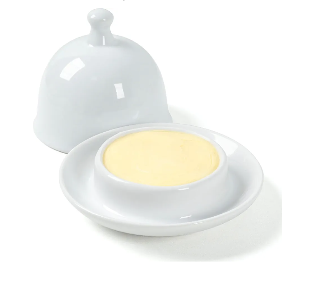 Ceramic Small Butter Dish with Lid, 17 OZ Mini Butter Container, 2-Way Freshness, Pure White