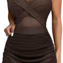 SUUKSESS Women One Piece Swim Dress Tummy Control Swimsuit Mesh Bathing Suit, Size: Medium