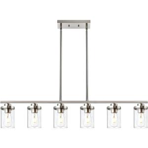 6 Light Pendant Lights Kitchen Island,Brushed Nickel Farmhouse Island Lighting Fixture Clear Glass Shade Pendant Lighting for Living Room Hallway Bedroom Dining Hall Office Bar