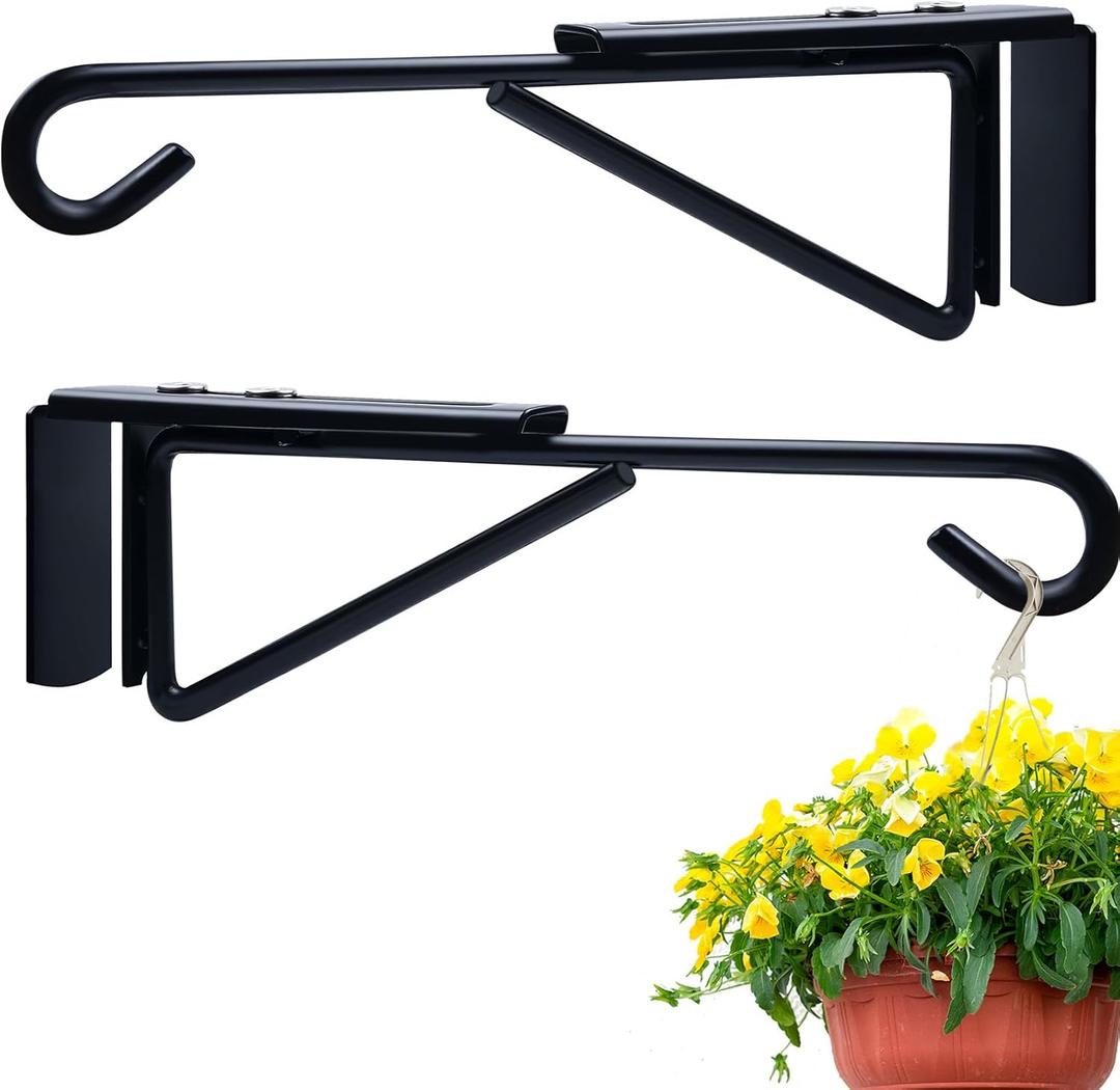 Adjustable Vinyl Fence Hooks Fit Fence Widths 0.75-3 Inch, Heavy Duty Vinyl Fence Plant Hangers for Hanging Plant Bird Feeders, Lights, Basket Over the Fence Hanger for Hanging Plant Outdoor- 2Pack
