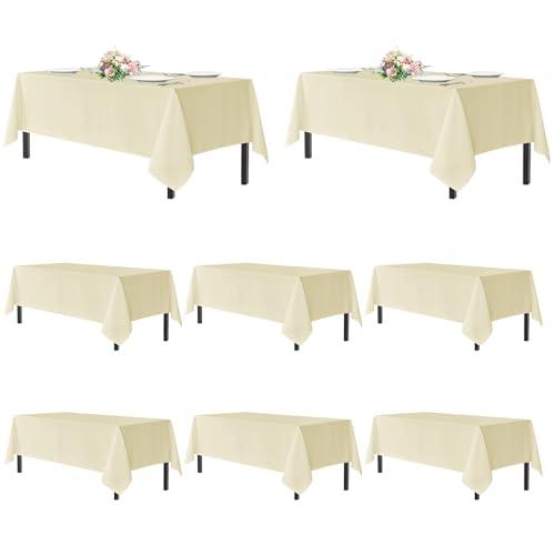 sancua Beige Tablecloths for 6 Foot Rectangle Tables, 6 Pack - Washable Polyester Fabric Table Cloth for Wedding Party, Birthday, Banquet Reception, 90x132 Inch
