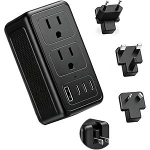 Upgrade 2000W 220V to 110V Voltage Converter US to Europe for Hair Dryer, International Universal Travel Adapter with Type C A G I, Converter for European Travel with 1 USB A & 3 Type C (Black)