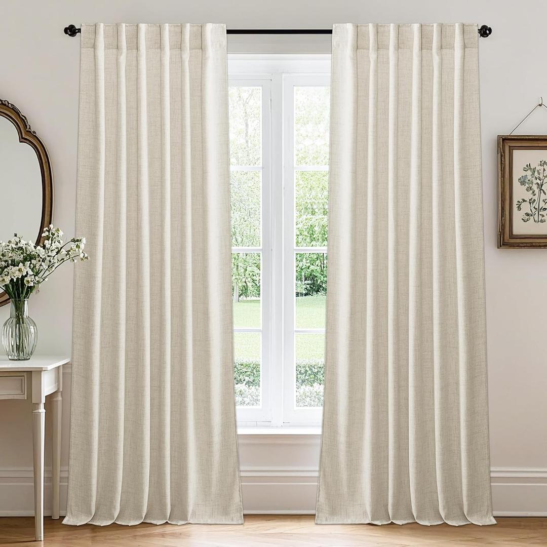 RYB HOME Living Room and Dining Room Curtains and Drapes Linen Sheer, Light Filtering Curtains 90 inches Long, Back Tab/Rod Pocket, Cream Colored, W 52 x L 90 inches, 2 Panels Set