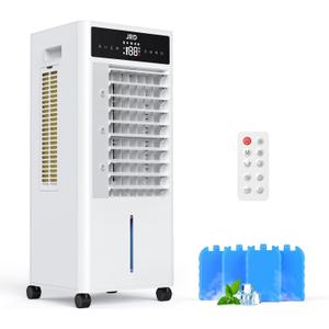 JRD Portable Air Conditioners with 4 Ice Packs, 12H Timer, Top Fill Dual Tank, Evaporative Air Cooler Portable with 4 Modes, 3 Speeds, Mist Function, Quiet Swamp Cooler for Bedroom Office Indoor