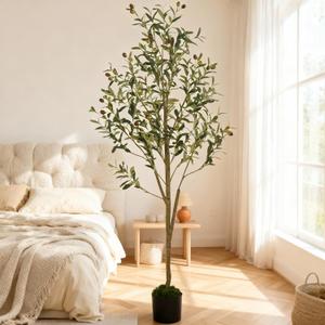 5ft (150 cm) Artificial Olive Tree with Black Plastic Pot & Moss  720 Leaves, 40 Olives, Realistic Fake Indoor Potted Plant for Home, Bedroom, Office & Living Room Decor