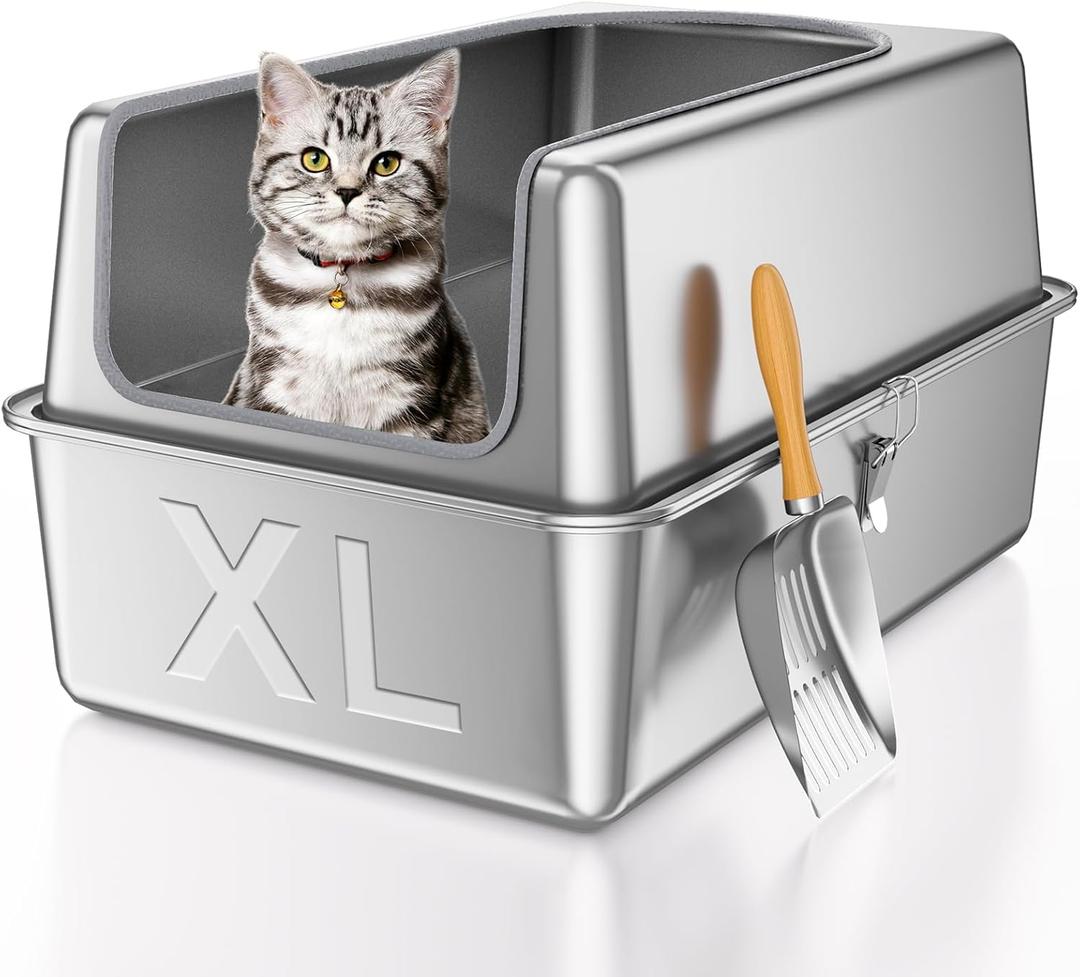 XL All Stainless Steel Cat Litter Box with Lid,Deep Metal Litter Box for Big Cats,Extra Large Litter Boxes with High Wall Sides Enclosure,Anti-Leakage,Odor Control,Non-Sticky,Easy Cleaning (23.6''L15.7''W12''H)